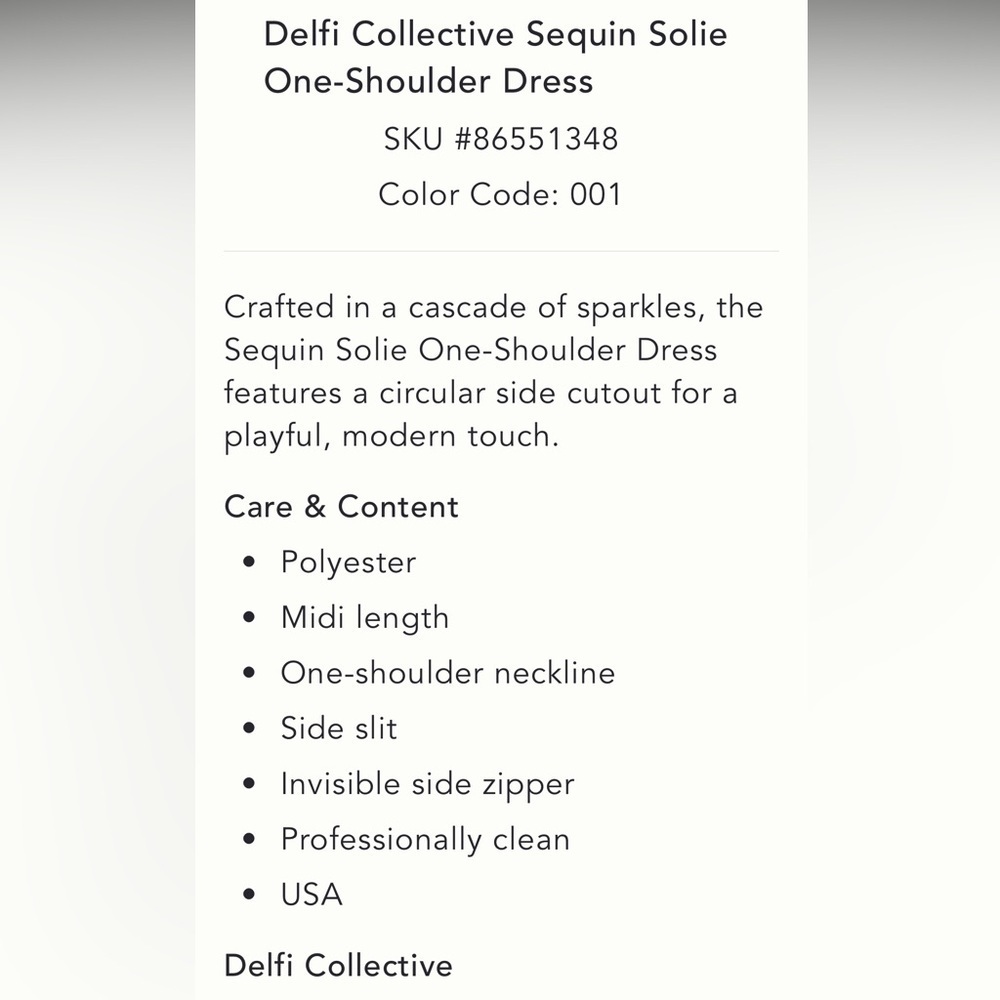 Delfi Anthropologie NWT Delfi Collective Sequin Solie One-Shoulder Dress size M. - Picture 6 of 8